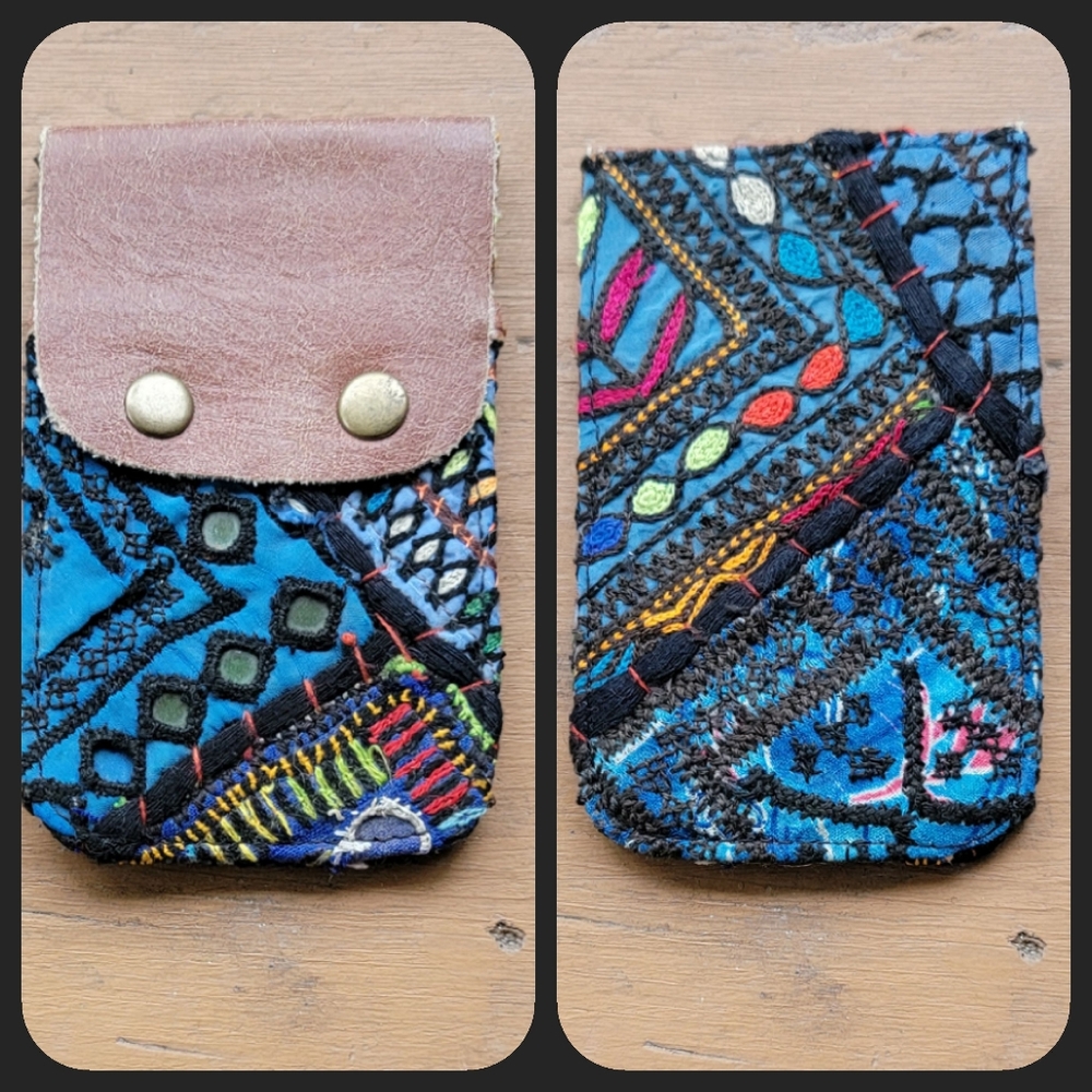 🧠🍳 Free People Boho Embroidered Repurposed vtg banjara hippie Wallet card case
